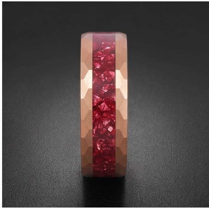Hammered Rose Gold Ruby Ring | Handcrafted Elegant Ruby Jewelry ~ Rose Gold Statement Ring - Anniversary Birthday Gift For He