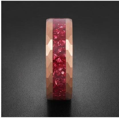 Hammered Rose Gold Ruby Ring | Handcrafted Elegant Ruby Jewelry ~ Rose Gold Statement Ring - Anniversary Birthday Gift For He