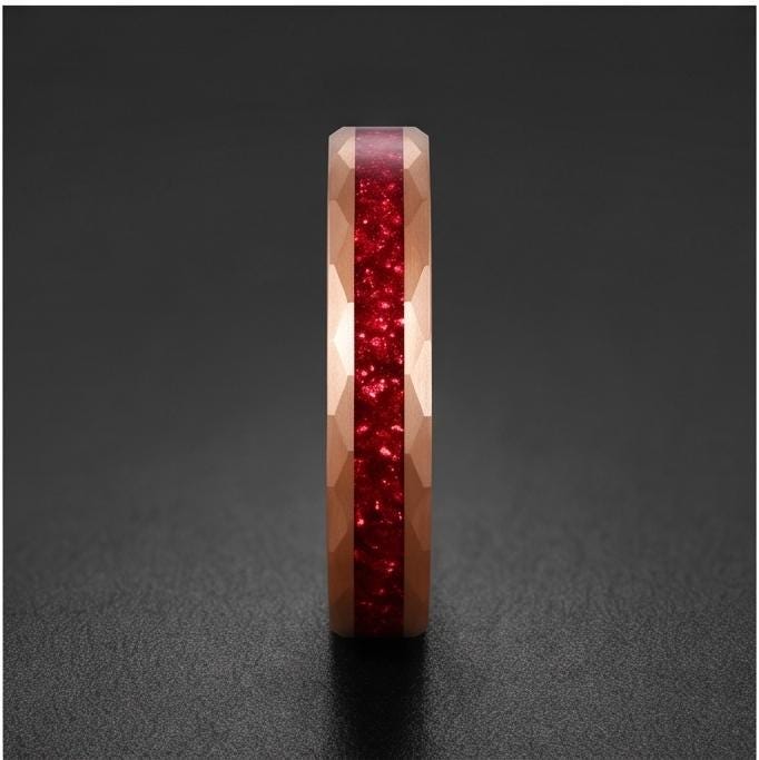 Hammered Rose Gold Ruby Ring | Handcrafted Elegant Ruby Jewelry ~ Rose Gold Statement Ring - Anniversary Birthday Gift For He