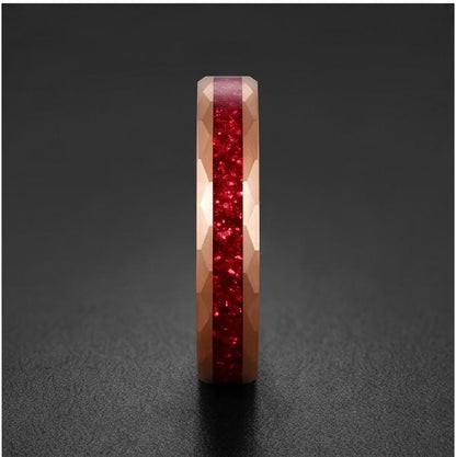 Hammered Rose Gold Ruby Ring | Handcrafted Elegant Ruby Jewelry ~ Rose Gold Statement Ring - Anniversary Birthday Gift For He