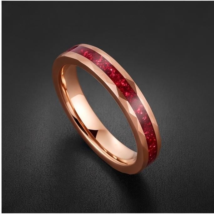 Hammered Rose Gold Ruby Ring | Handcrafted Elegant Ruby Jewelry ~ Rose Gold Statement Ring - Anniversary Birthday Gift For He