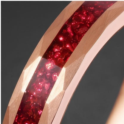 Hammered Rose Gold Ruby Ring | Handcrafted Elegant Ruby Jewelry ~ Rose Gold Statement Ring - Anniversary Birthday Gift For He