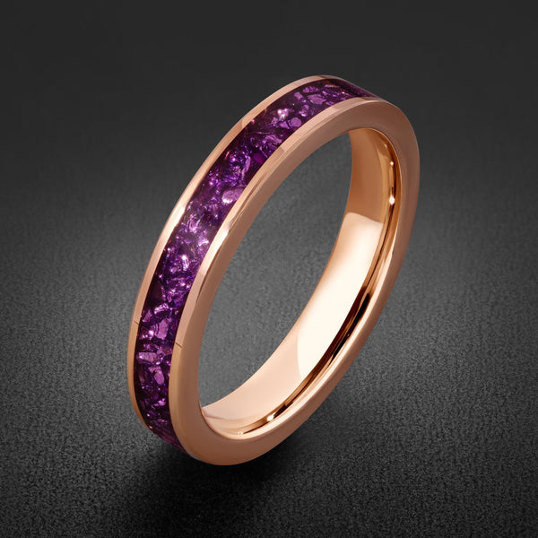 Amethyst Tungsten Ring ~ Rose Gold Wedding Band (4mm & 8mm Width) ~ Purple Gemstone Statement Jewelry ~ Unique Anniversary Gift and Keepsake