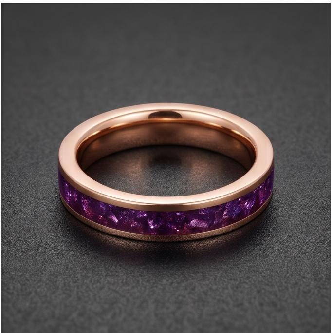 Amethyst Tungsten Ring ~ Rose Gold Wedding Band (4mm & 8mm Width) ~ Purple Gemstone Statement Jewelry ~ Unique Anniversary Gi