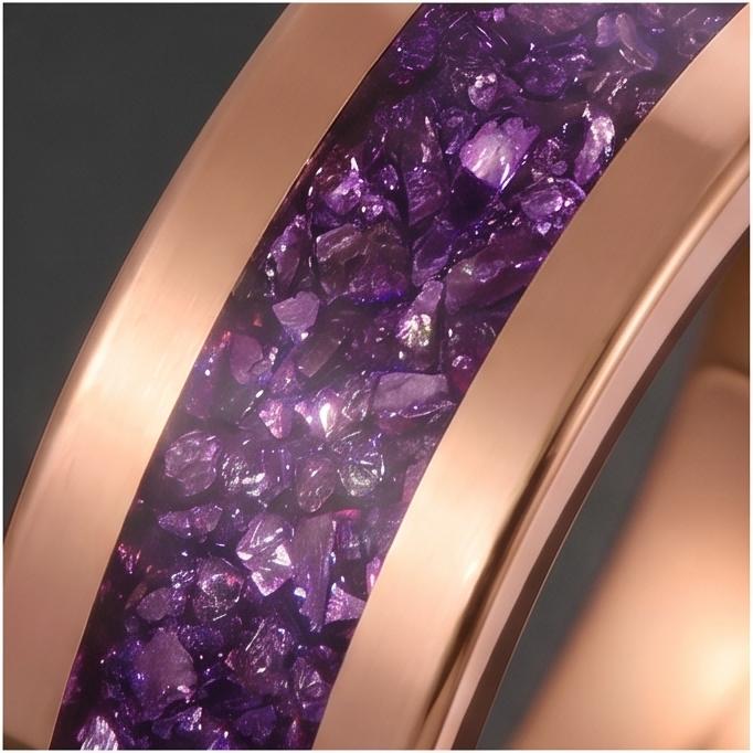 Amethyst Tungsten Ring ~ Rose Gold Wedding Band (4mm & 8mm Width) ~ Purple Gemstone Statement Jewelry ~ Unique Anniversary Gi
