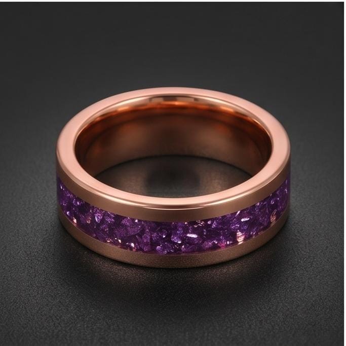 Amethyst Tungsten Ring ~ Rose Gold Wedding Band (4mm & 8mm Width) ~ Purple Gemstone Statement Jewelry ~ Unique Anniversary Gi
