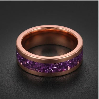 Amethyst Tungsten Ring ~ Rose Gold Wedding Band (4mm & 8mm Width) ~ Purple Gemstone Statement Jewelry ~ Unique Anniversary Gi