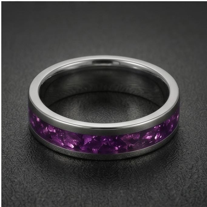 Silver Tungsten Carbide Purple Wedding Band with Amethyst ~ Purple Wedding Ring for Her or Him ~ Statement Jewelry ~ Amethyst