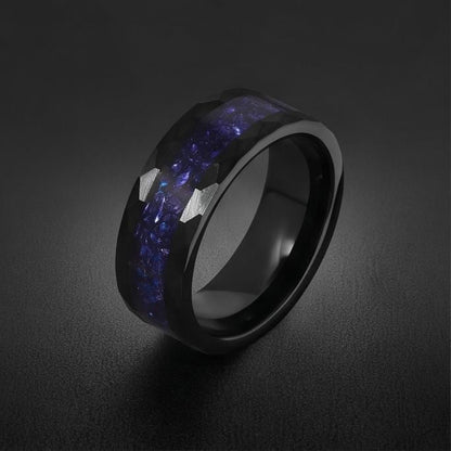 Sapphire Hammered Black Tungsten Ring for Men ~ Mens Wedding Band ~ Thick Dark Ring ~ Steampunk Jewelry ~ Promise Ring for He