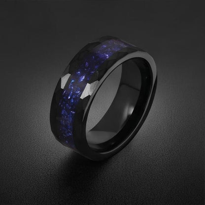 Sapphire Hammered Black Tungsten Ring for Men ~ Mens Wedding Band ~ Thick Dark Ring ~ Steampunk Jewelry ~ Promise Ring for He