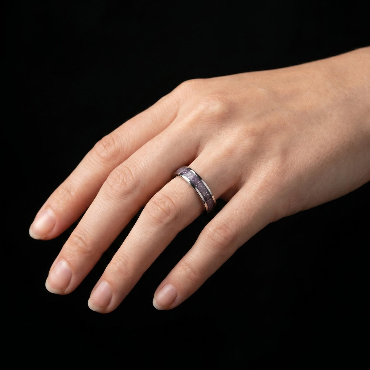 Silver Tungsten Ring with Tanzanite | Deep Blue Violet Wedding Band for Modern Couples | Durable Sparkling Timeless Anniversa