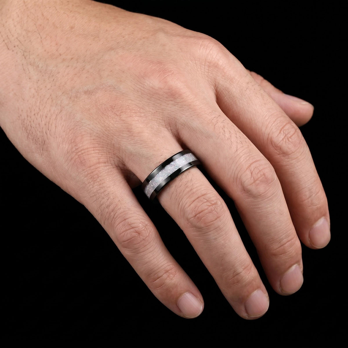 Black Tungsten Moonstone Ring for Men ~ Moonstone Wedding Band, Comfort Fit (4mm, 8mm) ~ Tungsten Carbide Couple Ring ~ Promi