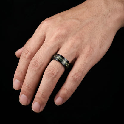 Moss Agate Mens Ring ~ Black Tungsten Moss Agate Band ~ Natural Forest Inlay Band (4mm & 8mm) ~ Mens Wedding Band ~ Engagemen