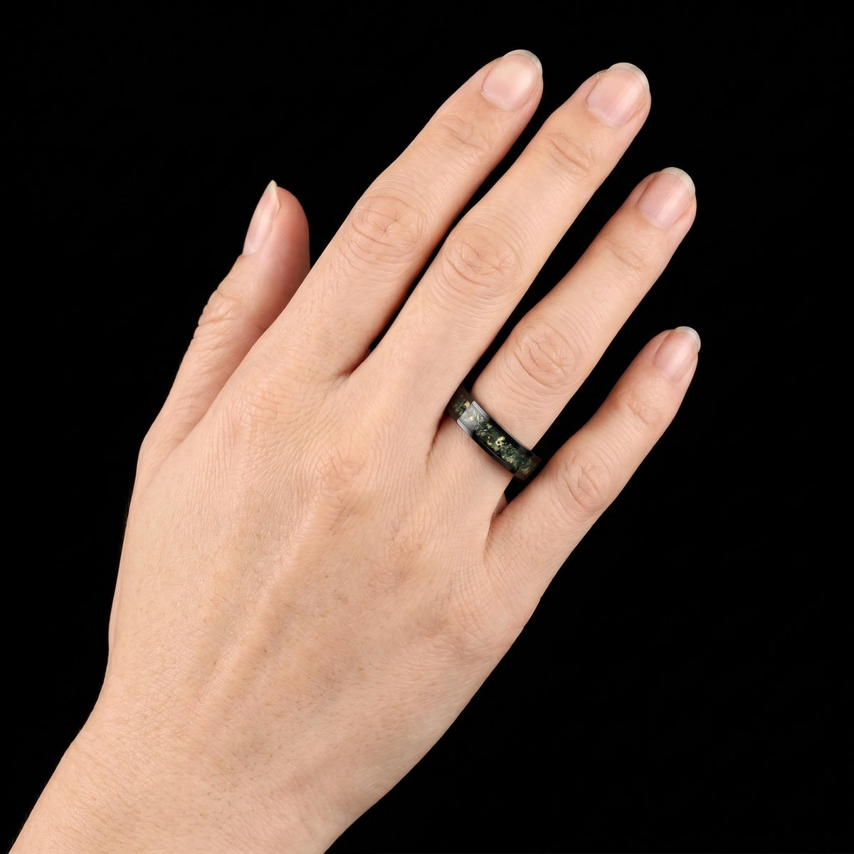 Moss Agate Ring, Black Tungsten Ring, Black Wedding Ring, Mens Wedding Band, Womens Ring, Anniversary Ring, Engagement Ring, 