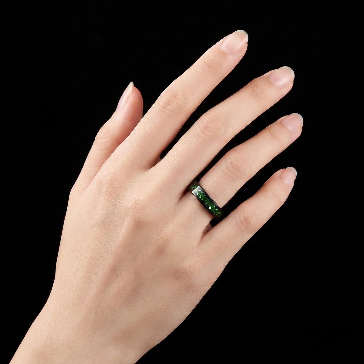Black Emerald Ring ~ Black Tungsten Carbide Ring ~ Gothic Black Wedding Ring ~ Witchy Wedding Band ~ Fall Womens Ring ~ Black