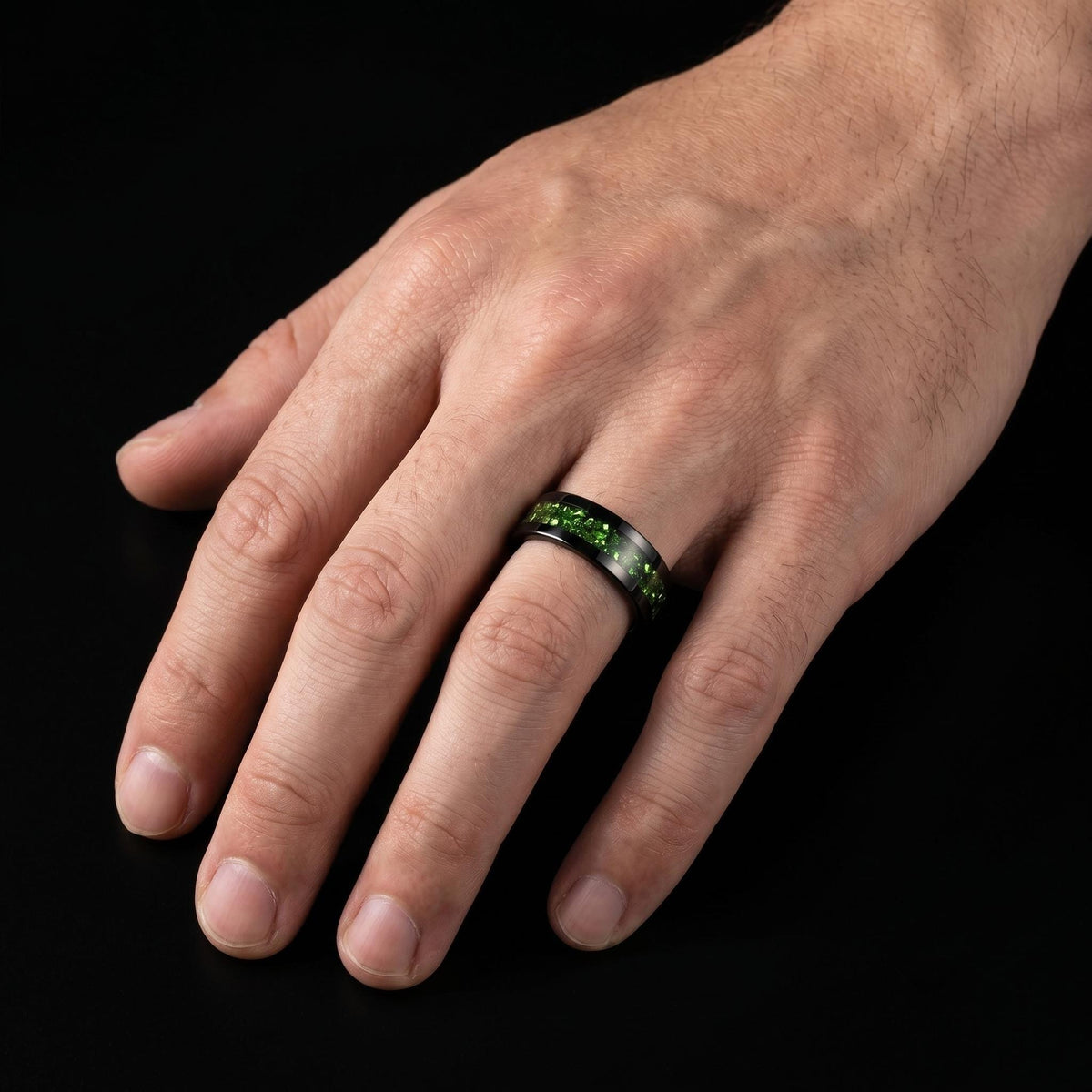 Black Emerald Ring ~ Black Tungsten Carbide Ring ~ Gothic Black Wedding Ring ~ Witchy Wedding Band ~ Fall Womens Ring ~ Black