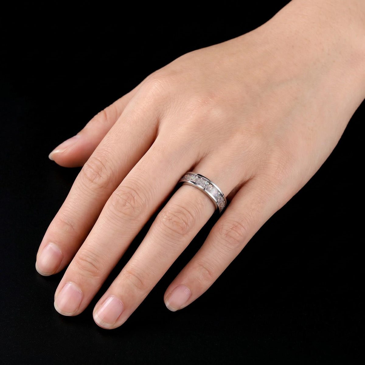 Tungsten Carbide Moonstone Ring ~ Silver Wedding Band (4mm & 8mm) ~ Moonstone Mens Wedding Ring ~ Moonstone Jewelry ~ Silver 