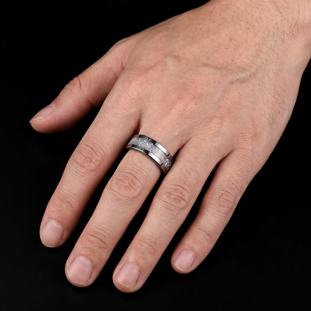 Tungsten Carbide Moonstone Ring ~ Silver Wedding Band (4mm & 8mm) ~ Moonstone Mens Wedding Ring ~ Moonstone Jewelry ~ Silver 