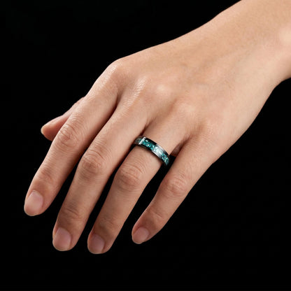 Aquamarine Ring, Black Tungsten Ring, Black Wedding Ring, Mens Wedding Band, Womens Ring, Anniversary Ring, Engagement Ring, 