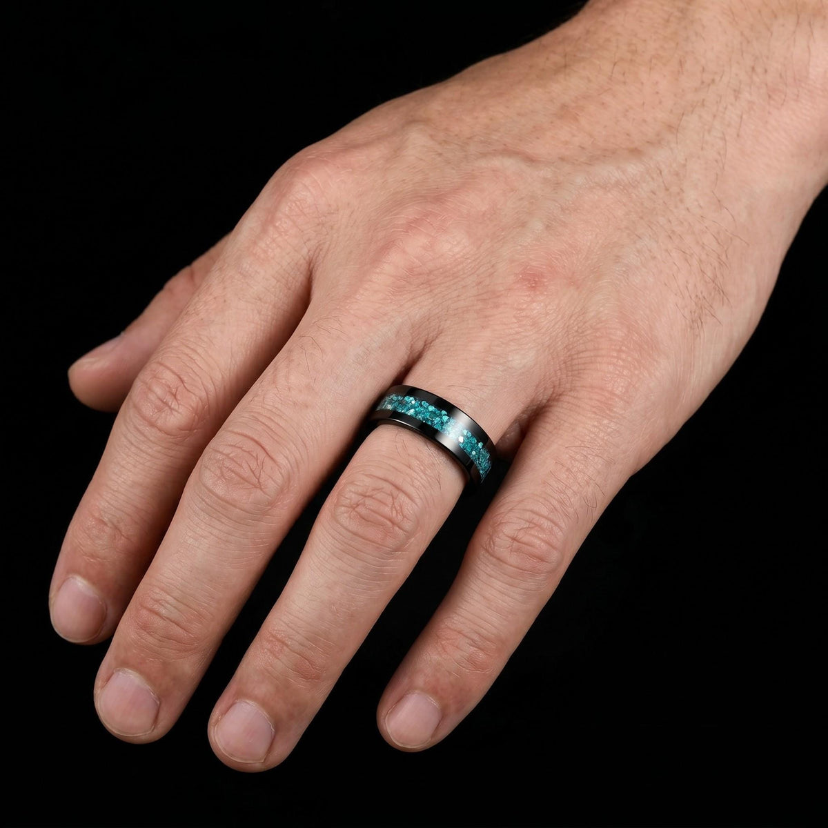 Aquamarine Ring, Black Tungsten Ring, Black Wedding Ring, Mens Wedding Band, Womens Ring, Anniversary Ring, Engagement Ring, 