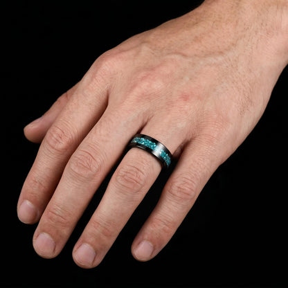 Aquamarine Ring, Black Tungsten Ring, Black Wedding Ring, Mens Wedding Band, Womens Ring, Anniversary Ring, Engagement Ring, 