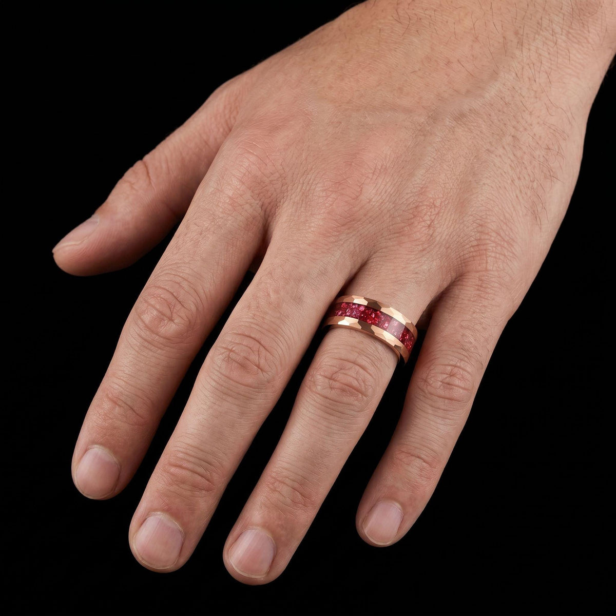 Hammered Rose Gold Ruby Ring | Handcrafted Elegant Ruby Jewelry ~ Rose Gold Statement Ring - Anniversary Birthday Gift For He
