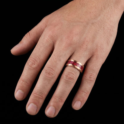 Hammered Rose Gold Ruby Ring | Handcrafted Elegant Ruby Jewelry ~ Rose Gold Statement Ring - Anniversary Birthday Gift For He