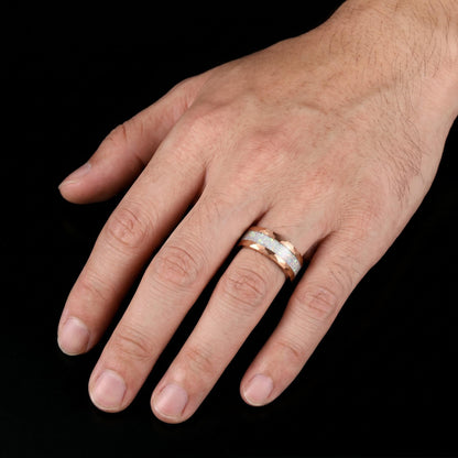 Moonstone Ring, Hammered Tungsten Ring, Hammered Rose Gold Ring, Mens Wedding Band, Womens Ring, Anniversary Ring, Engagement