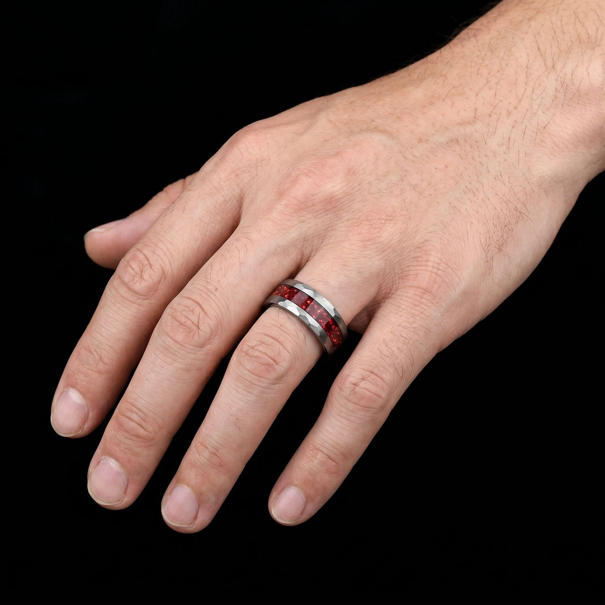 Ruby Ring, Hammered Tungsten Ring, Hammered Silver Ring, Mens Wedding Band, Womens Ring, Anniversary Ring, Engagement Ring, 4