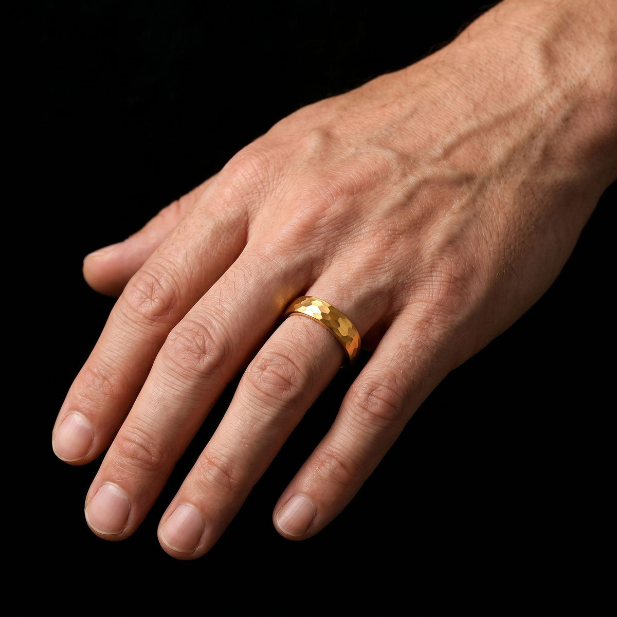 Custom Engraved Gold Tungsten Ring | Personalized Hammered Wedding Band in 4mm or 6mm ~ Personalized Gift for Him or Her - im