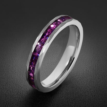 Amethyst Ring, Hammered Tungsten Ring, Hammered Silver Ring, Silver Tungsten Ring, Silver Wedding Ring, Anniversary Ring, Men