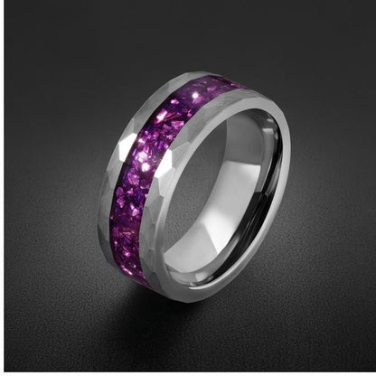 Amethyst Ring, Hammered Tungsten Ring, Hammered Silver Ring, Silver Tungsten Ring, Silver Wedding Ring, Anniversary Ring, Men