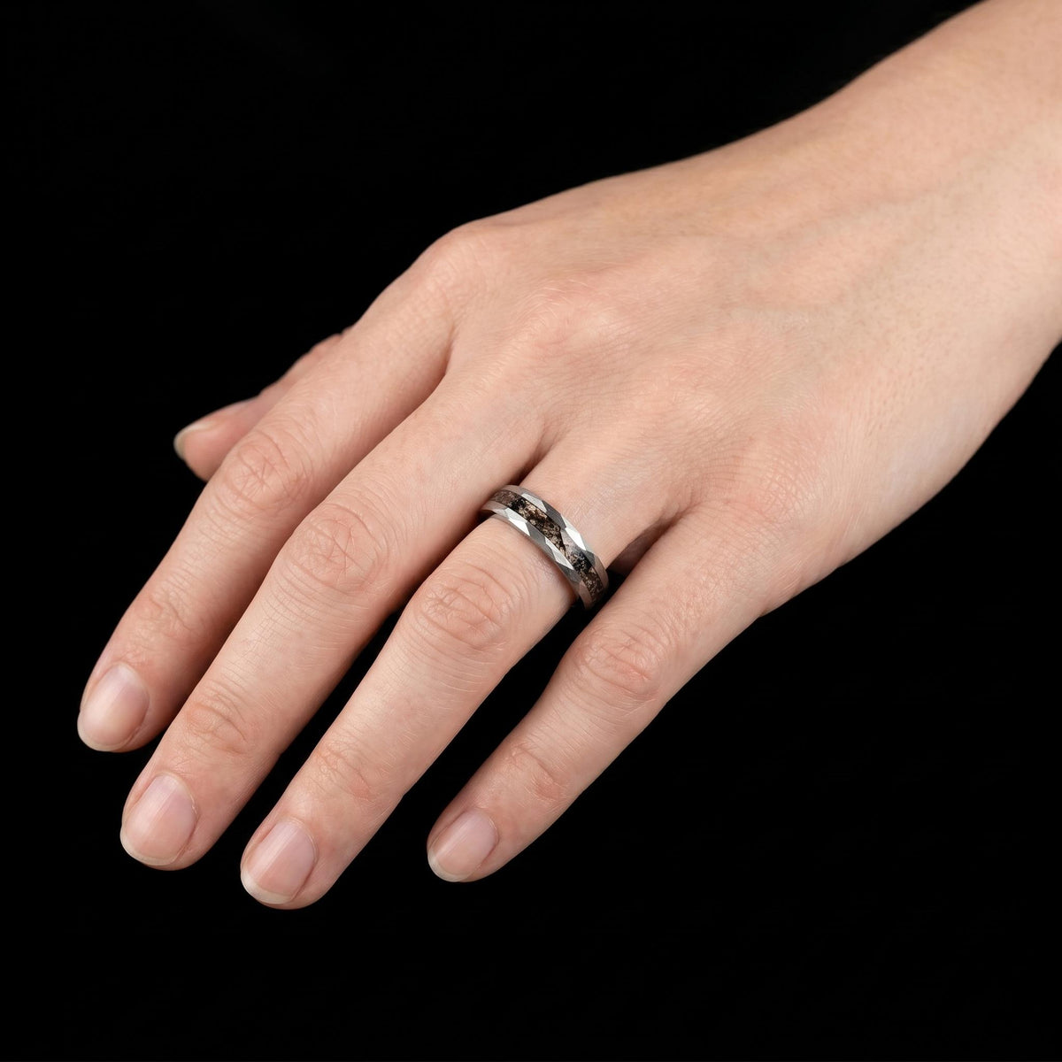Hammered Black Tungsten Ring with Rutilated Quartz | Handmade Natural Gemstone Jewelry ~ Unique Statement Wedding Band for Me