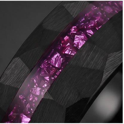 Mens Amethyst Ring ~ Hammered Wedding Bad ~ Unique Promise Ring ~ Elegant Amethyst Jewelry for Engagement, Wedding or Anniver
