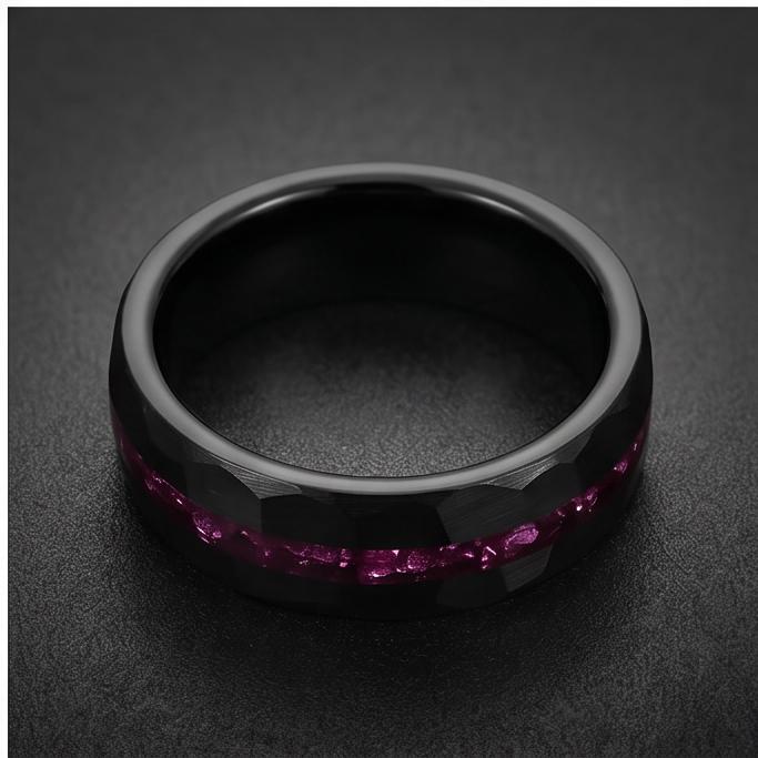 Mens Amethyst Ring ~ Hammered Wedding Bad ~ Unique Promise Ring ~ Elegant Amethyst Jewelry for Engagement, Wedding or Anniver
