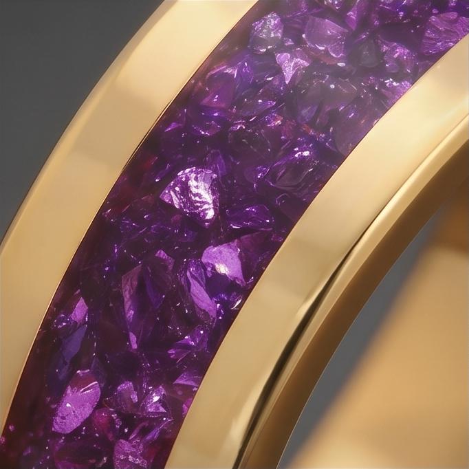 Gold Tungsten Carbide Ring with Amethyst | 4mm, 8mm Thin / Thick Wedding Band | Unisex Anniversary Promise Gift for Her or Hi