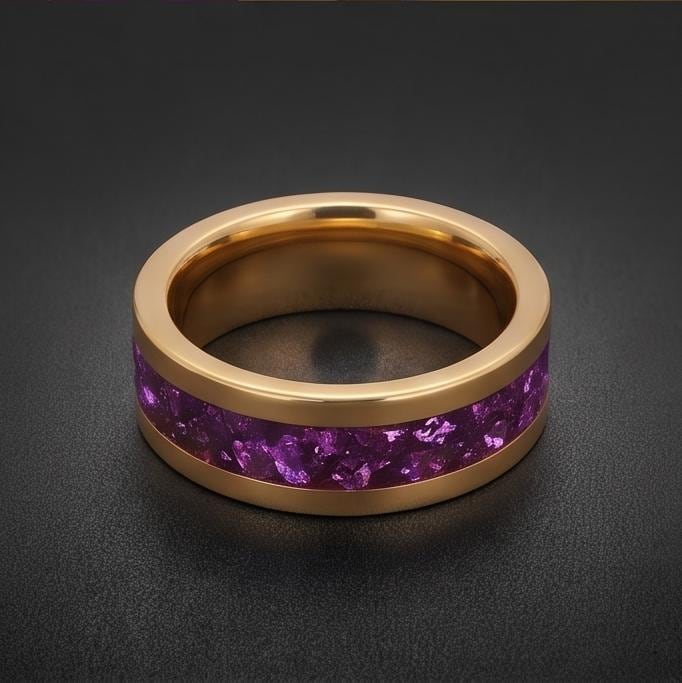 Gold Tungsten Carbide Ring with Amethyst | 4mm, 8mm Thin / Thick Wedding Band | Unisex Anniversary Promise Gift for Her or Hi