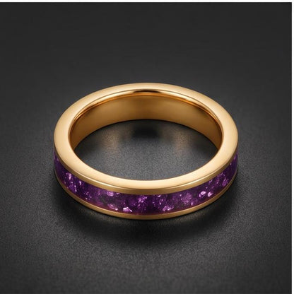 Gold Tungsten Carbide Ring with Amethyst | 4mm, 8mm Thin / Thick Wedding Band | Unisex Anniversary Promise Gift for Her or Hi