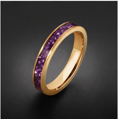 Gold Tungsten Carbide Ring with Amethyst | 4mm, 8mm Thin / Thick Wedding Band | Unisex Anniversary Promise Gift for Her or Hi