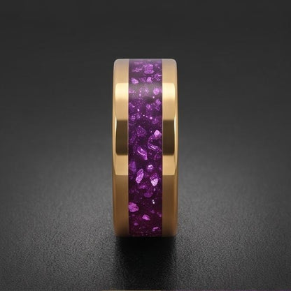 Gold Tungsten Amethyst Ring (4mm, 8mm Wedding Band) ~ Men Amethyst Wedding Ring ~ Unique Elegant Promise Ring for Her/Him ~ A