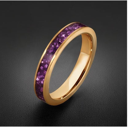 Gold Tungsten Amethyst Ring (4mm, 8mm Wedding Band) ~ Men Amethyst Wedding Ring ~ Unique Elegant Promise Ring for Her/Him ~ A