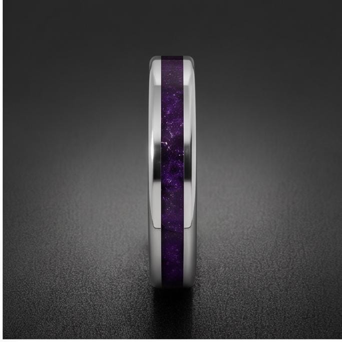Men Amethyst Silver Ring ~ Purple Anniversary Promise Ring Gift for Couple ~ Tungsten Carbide Wedding Band ~ Unisex Festival 