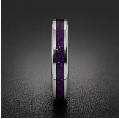 Men Amethyst Silver Ring ~ Purple Anniversary Promise Ring Gift for Couple ~ Tungsten Carbide Wedding Band ~ Unisex Festival 