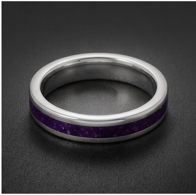 Men Amethyst Silver Ring ~ Purple Anniversary Promise Ring Gift for Couple ~ Tungsten Carbide Wedding Band ~ Unisex Festival 
