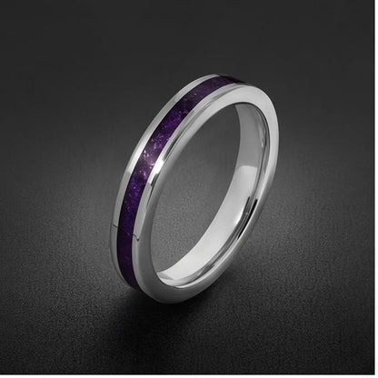 Men Amethyst Silver Ring ~ Purple Anniversary Promise Ring Gift for Couple ~ Tungsten Carbide Wedding Band ~ Unisex Festival 