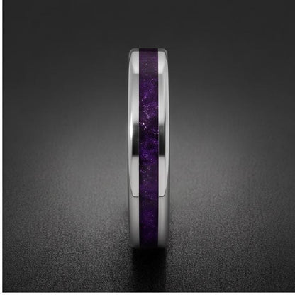Silver Tungsten Ring with Amethyst | Purple Gemstone Statement Jewelry ~ Durable Everyday Band for Her, Unique Anniversary Gi