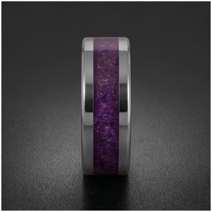 Silver Tungsten Ring with Amethyst | Purple Gemstone Statement Jewelry ~ Durable Everyday Band for Her, Unique Anniversary Gi
