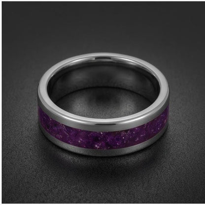 Silver Tungsten Ring with Amethyst | Purple Gemstone Statement Jewelry ~ Durable Everyday Band for Her, Unique Anniversary Gi