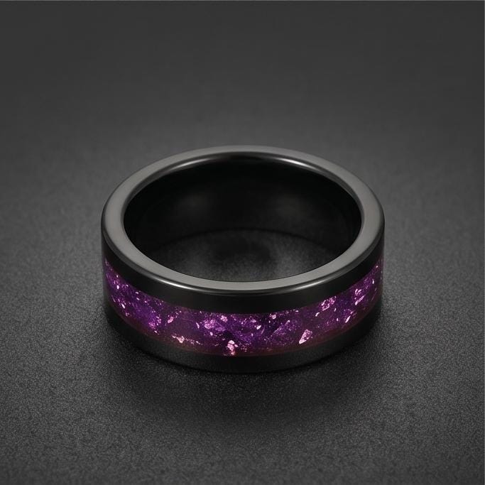 Alexandrite Ring, Black Tungsten Ring, Black Wedding Ring, Mens Wedding Band, Womens Ring, Anniversary Ring, 8mm Ring, 4mm Ri