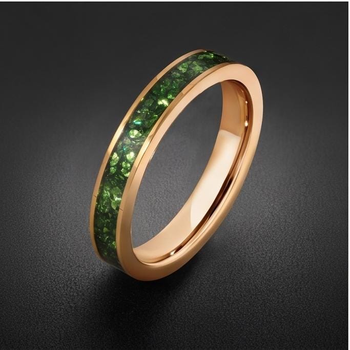 Mens Emerald Ring Gold Tungsten ~ 4mm 8mm Band ~ Wedding Anniversary Jewelry ~ Gold Promise Ring ~ Engagement Ring ~ Statemen